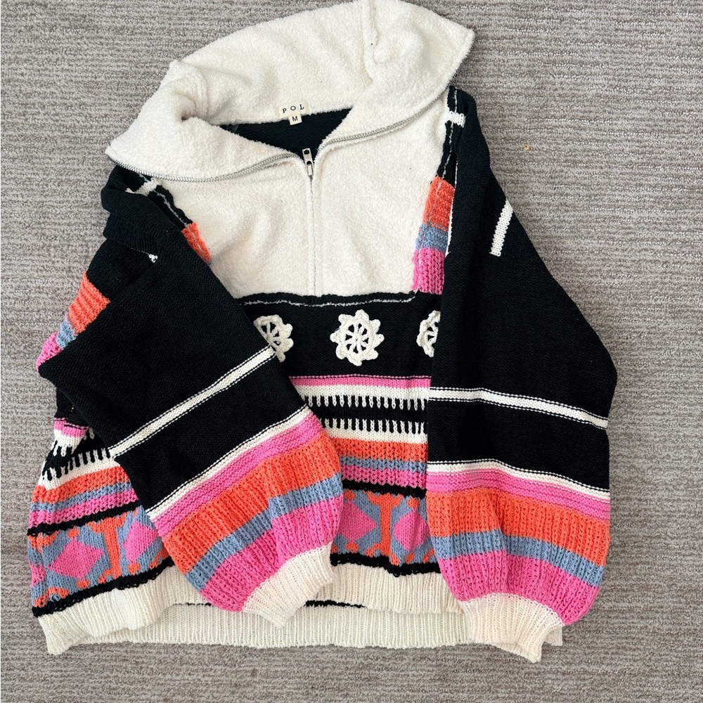 POL Black and Pink Patterned Women's Sweater